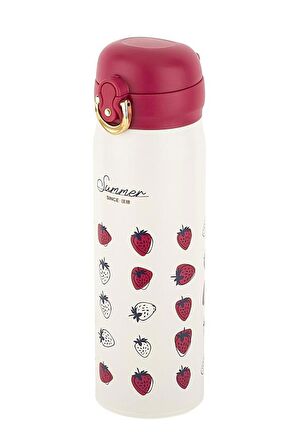 TANTİTONİ OKADI BEYAZ ÇİLEK DESENLİ PASLANMAZ ÇELİK TERMOS 450ML