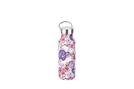 TANTİTONİ ÇİÇEK DESENLİ TUTACAKLI LACİVERT PASLANMAZ ÇELİK SU ŞİŞESİ 500ML