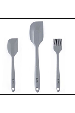 Tantitoni Gri Renkli 3 lü Silikon Spatula Ve Fırça Seti (Elvin Home Concept)