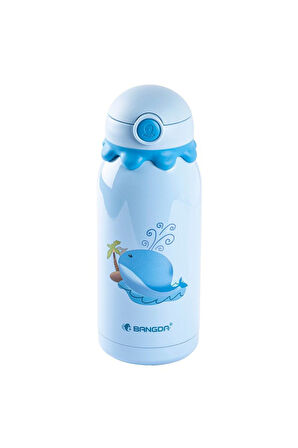 BANGDA MAVİ PASLANMAZ ÇELİK YUNUS DESENLİ ÇANTALI ÇOCUK TERMOSU 600ML