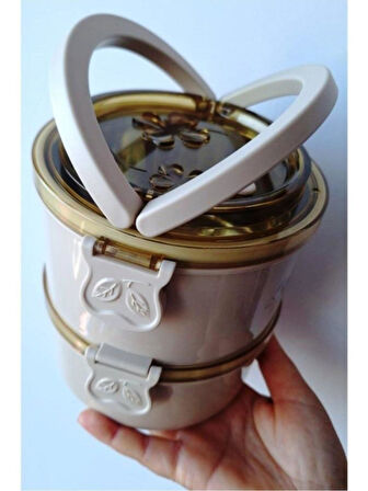 Food 2 Katlı Yuvarlak Paslanmaz Çelik Yemek Taşıma Kabı 1.4L