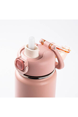 OKADI ÇIKARILABİLİR PİPETLİ PEMBE PASLANMAZ ÇELİK TERMOS 750ML