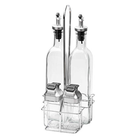 Tantitoni Metal Standlı 4lü Cam Sosluk Seti - Koruma Kapaklı 500ml/100ml 