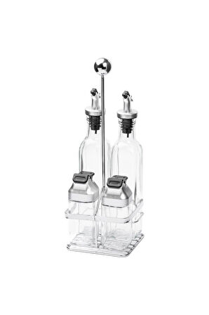 TANTİTONİ METAL STANDLI 4LÜ CAM SOSLUK SETİ - GRİ KAPAKLI 170ML/80ML