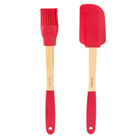 Tantitoni Bambu Saplı Kırmızı Silikon Spatula Ve Fırça Seti (8695835414928)