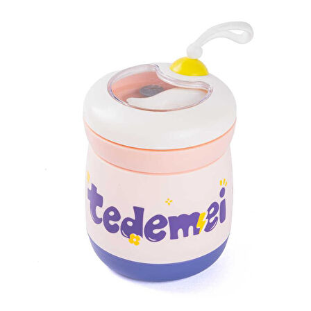 TANTİTONİ TEDEMEI PEMBE PASLANMAZ ÇELİK KAŞIKLI YEMEK TAŞIMA KABI 450 ML