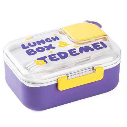 TANTİTONİ TEDEMEI MOR PASL.ÇELİK 2 BÖLMELİ ÇATAL VE KAŞIKLI YEMEK TAŞIMA KABI 750 ML