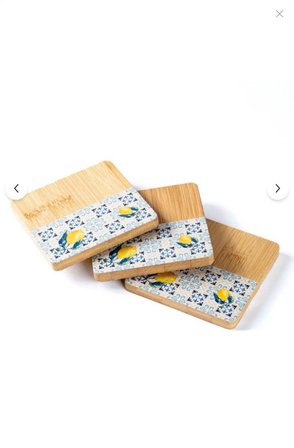 Tantitoni Bambu 6 Parça Standlı Desenli Bardak Altlığı Seti 11.5x11x5 Cm  