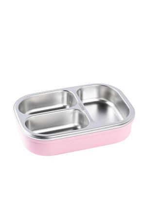 TNT-036-01-3 BÖLMELİ ÇATAL KAŞIKLI PEMBE PASLANMAZ ÇELİK DİKDÖRTGEN YEMEK TAŞIMA KABI 750ML