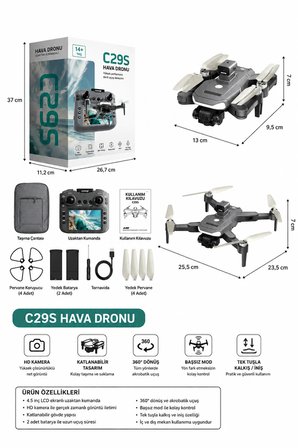 XZCYRC C29S GPS Kameralı Katlanabilir Drone Engel Engelleyici HD Kamera Ekranlı Kumanda