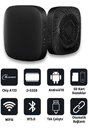 TAA01 Kablosuz CarPlay & Android Auto Akıllı Multimedya Kutusu CarPlay Adaptörü AI Box 2+32GB ROM