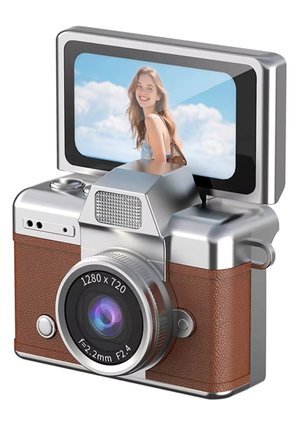 Cepaks Lk-027 Kahverengi Retro Mini Dijital Fotoğraf Makinesi HD Video, Katlanabilir Ekranlı 48 Mp Flaşlı