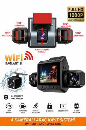 Sy 9720 4 Kameralı Full HD 1080P WiFi Araç İçi Kamera Seti