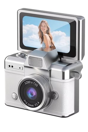 Cepaks Lk-027 Beyaz Retro Mini Dijital Fotoğraf Makinesi HD Video, Katlanabilir Ekranlı 48 Mp Flaşlı