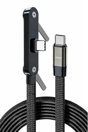 Hepu HP-ATC01 240W Type-C to Type-C Telefon Stantlı Örgülü Hızlı Şarj Kablosu 1.5m