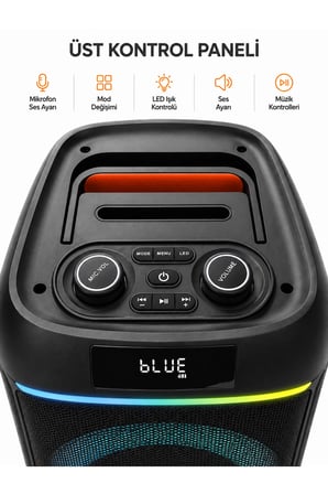 Blic BLS-80 30W Kablosuz Bluetooth Hoparlör  8 İnc LED Işıklı Karaoke  Parti Hoparlörü