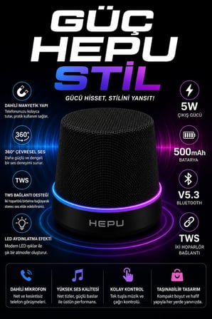 Hepu HP-MS01G Siyah Manyetik Telefon Tutuculu Kablosuz Bluetooth Hoparlör TWS Destekli