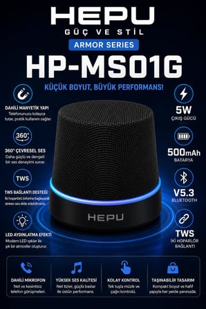 Hepu HP-MS01G Siyah Manyetik Telefon Tutuculu Kablosuz Bluetooth Hoparlör TWS Destekli