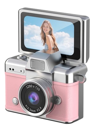 Cepaks Lk-027 Pembe Retro Mini Dijital Fotoğraf Makinesi HD Video, Katlanabilir Ekranlı 48 Mp Flaşlı