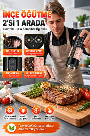 Auhma AHB-15 Akıllı LED Ekranlı Şarjlı Otomatik Tuz Karabiber Öğütücü 3 Hız Ayarlı Seramik Bıçaklı