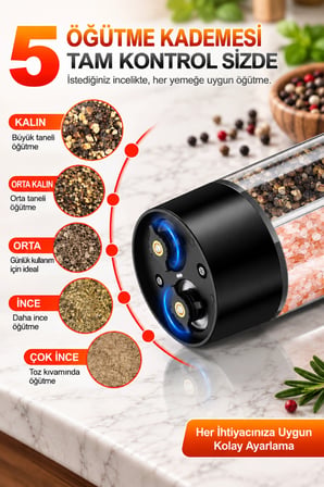Auhma AHB-15 Akıllı LED Ekranlı Şarjlı Otomatik Tuz Karabiber Öğütücü 3 Hız Ayarlı Seramik Bıçaklı