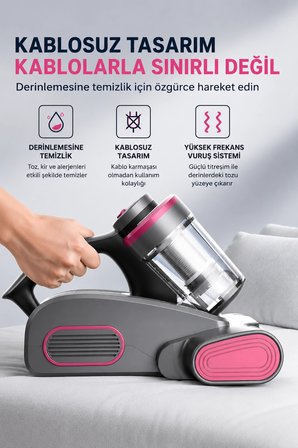 Glr G-163 100W Şarjlı Anti-Mite Süpürge UV Işıklı Akarlar Toz Akarı Yatak Koltuk Süpürgesi