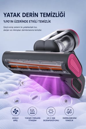 Glr G-163 100W Şarjlı Anti-Mite Süpürge UV Işıklı Akarlar Toz Akarı Yatak Koltuk Süpürgesi