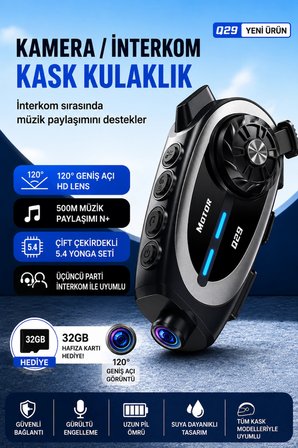 Seyu Q29 Kameralı Motosiklet Intercom Kulaklık Full HD 1080P Sürüş Kayıt Kamerası Kask Interkom Seti