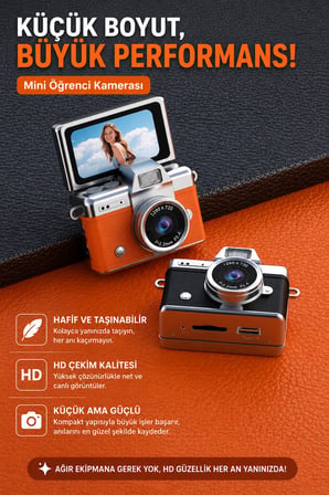 Cepaks Lk-027 Siyah Retro Mini Dijital Fotoğraf Makinesi HD Video, Katlanabilir Ekranlı 48 Mp Flaşlı