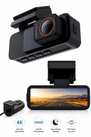 Harvox 4K Pro Araç İçi Kamera Seti  2 Kameralı (4K Ön + 1080P Arka), Wi-Fi, GPS Park Modu