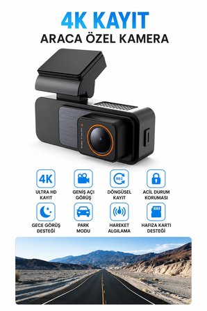 Harvox 4K Pro Araç İçi Kamera Seti  2 Kameralı (4K Ön + 1080P Arka), Wi-Fi, GPS Park Modu