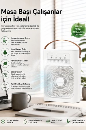 blic bwfn10 beyaz sulu fan masa üstü mini klima vantilatör nemlendiricili soğutucu fan 600ml