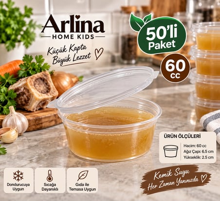 Arlina Home Kids 60 cc Kapaklı Saklama Kabı 50'li Paket Şeffaf