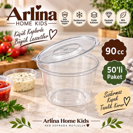 Arlina Home Kids 90 cc Sos Kabı 50'li Paket Şeffaf Kapaklı