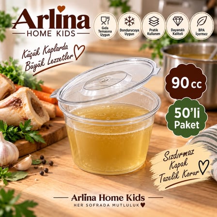 Arlina Home Kids 90 cc Sos Kabı 50'li Paket Şeffaf Kapaklı