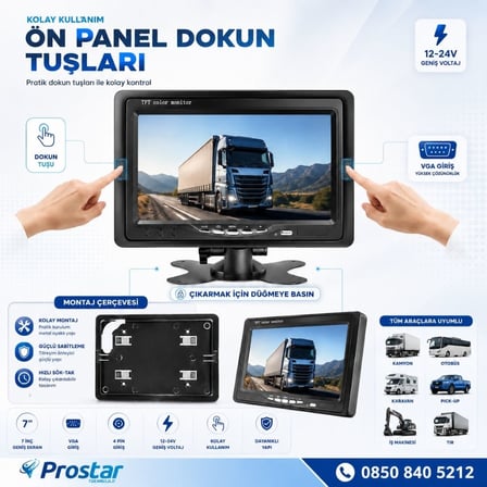 7 inç Vga ve 4 Pin girişli Araç Monitörü Mobil DVR Uyumlu 12-24V