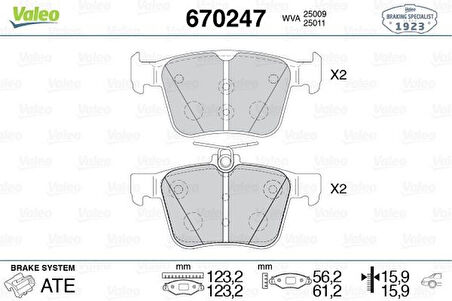 Vag Arka Fren Balatası A3 Golf VII 8v1 1.2 Tfsi / 1.4 Tfsi / 1.6 Tdi / 2.0 Tdi / S3 04 / 12 - Valeo 670247