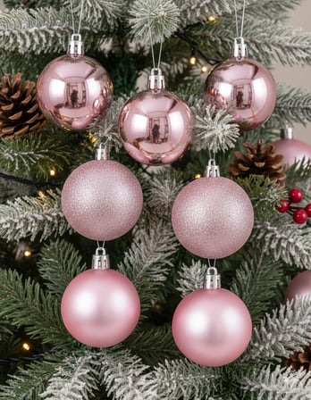 6 cm – Pembe Mat Parlak Simli Yılbaşı Top Süs 6 Parça Dekoratif Ağaç ve Parti Süsü