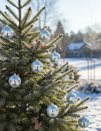 3 cm 12'li Gümüş Disko Topu Yılbaşı Ağaç Süsü Seti – Parlak Dekoratif Top Süs