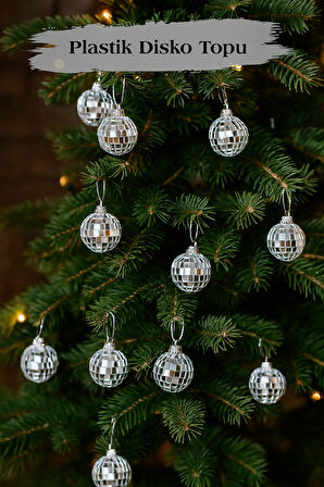 3 cm 12'li Gümüş Disko Topu Yılbaşı Ağaç Süsü Seti – Parlak Dekoratif Top Süs