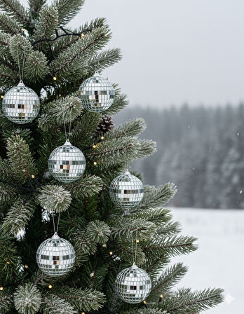 4 cm 6'lı Gümüş Disko Topu Yılbaşı Ağaç Süsü Seti – Parlak Dekoratif Top Süs