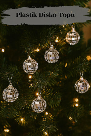 4 cm 6'lı Gümüş Disko Topu Yılbaşı Ağaç Süsü Seti – Parlak Dekoratif Top Süs