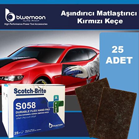 Bluemoon Scotch Brite Aşındırıcı Matlaştırıcı Kırmızı Keçe 25 Ad.