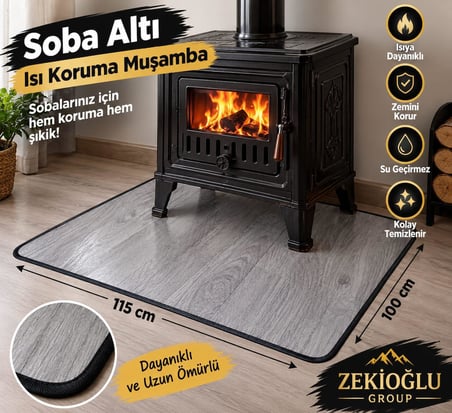 AHŞAP DESENLİ Dikili Soba altı Muşamba 100 x 115 CM Isı Koruyucu Soba Altı Örtüsü