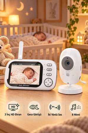 Harvox BC-001 Bebek Kamerası Lcd Ekranlı Gece Görüşlü Bebek Telsizi Bebek Odası Kamerası Monitörü