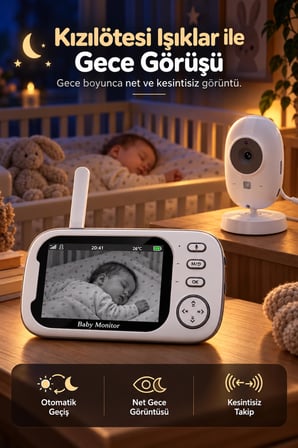 Harvox BC-001 Bebek Kamerası Lcd Ekranlı Gece Görüşlü Bebek Telsizi Bebek Odası Kamerası Monitörü
