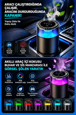 Harvox HX-CF002 Akıllı Araç Parfümü LED Işıklı Buhar Efektli Oto Kokusu Difüzör
