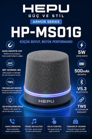 Hepu HP-MS01G Gri Manyetik Telefon Tutuculu Kablosuz Bluetooth Hoparlör TWS Destekli