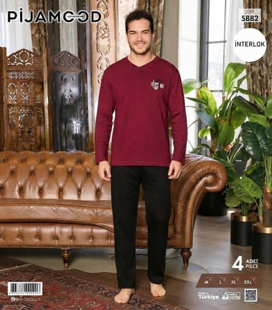 Pijamood Erkek İnterlok Uzun Kollu Kışlık Penye Pijama Takımı 5888