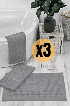 3'lü Ayak İzli Ayak Havlusu - Paspas Banyo Seti (3 adet)